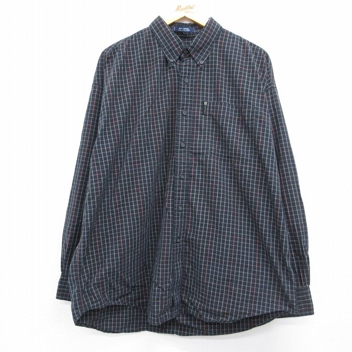 Rakuten - 【中古】古着 ラルフローレン チャップス 長袖 ブランド シャツ メンズ 90年代 90s 大きいサイズ ロング丈 コットン ボタンダウン 黒他 チェック 26may07