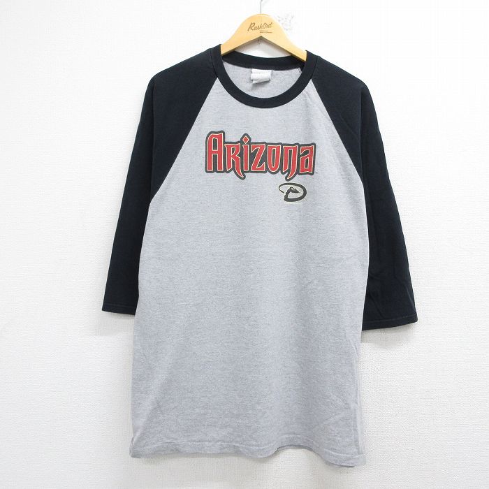 Rakuten - 【中古】古着 マジェスティック 7分袖 ビンテージ Tシャツ メンズ 00年代 00s MLB アリゾナダイヤモンドバックス ラグラン ロング丈 クルーネック グレー 霜降り他 メジャーリーグ ベースボール 野球 26may07