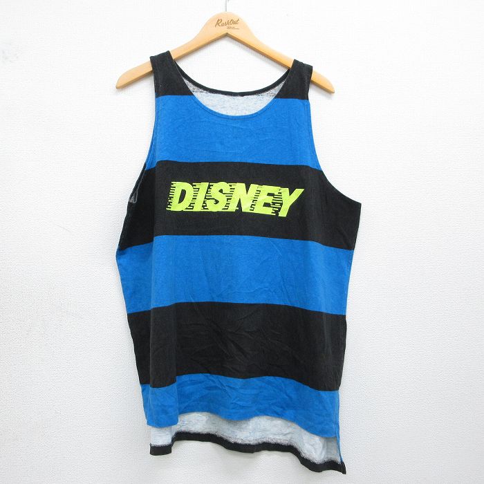 【中古】古着 ビンテージ タンクトップ メンズ 90年代 90s DISNEY クルーネック 青他 ボーダー 26may07