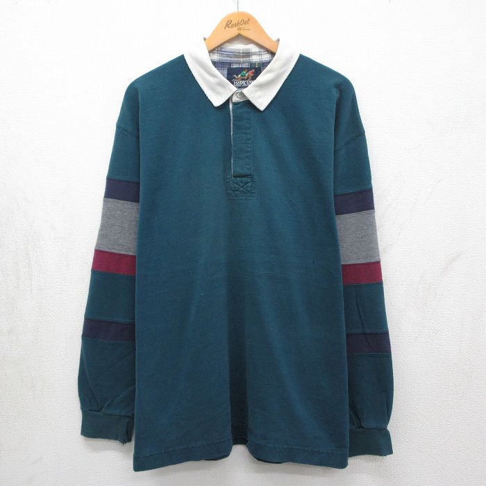 Rakuten - 【中古】古着 ランズエンド 長袖 ブランド ラガー シャツ メンズ 90年代 90s 大きいサイズ コットン 緑系他 26may09
