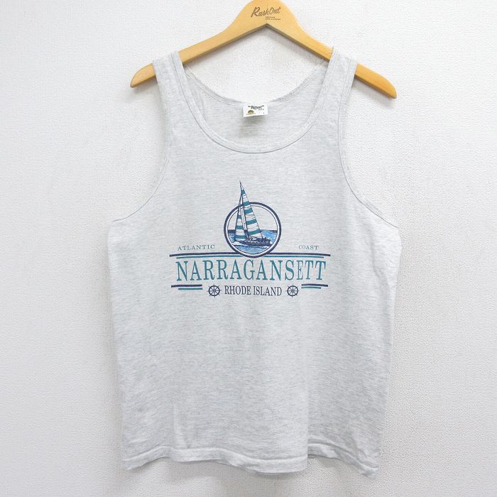 古着 ビンテージ タンクトップ メンズ 90年代 90s NARRAGANSETT ヨット コットン クルーネック 薄グレー 霜降り 26may12