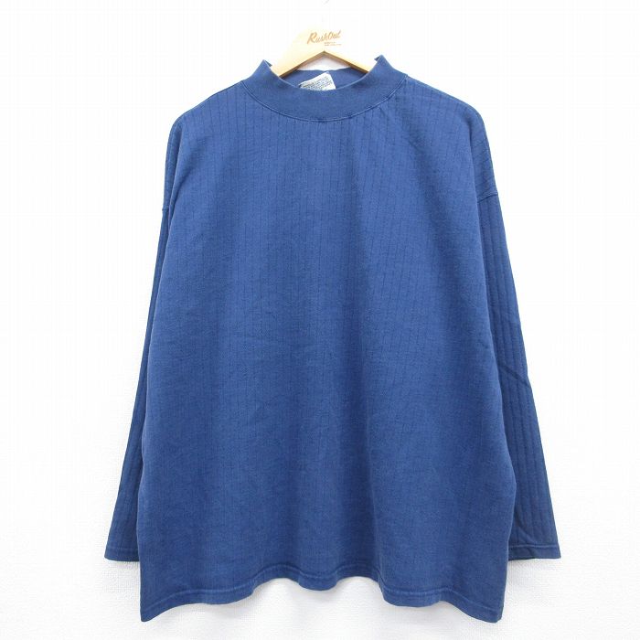 【中古】古着 リー Lee 長袖 ビンテージ Tシャツ メンズ 90年代 90s 無地 大きいサイズ コットン モックネック ハイネック USA製 ネイビー 26may13