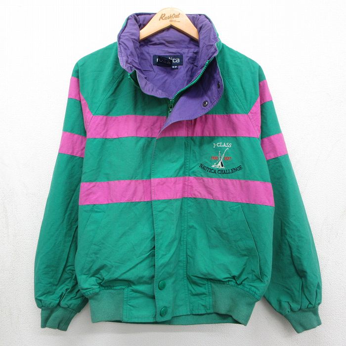 Rakuten - 【中古】古着 ノーティカ 長袖 ブランド セーリング ジャケット メンズ 90年代 90s ワンポイントロゴ ラグラン グリーン他 26may15