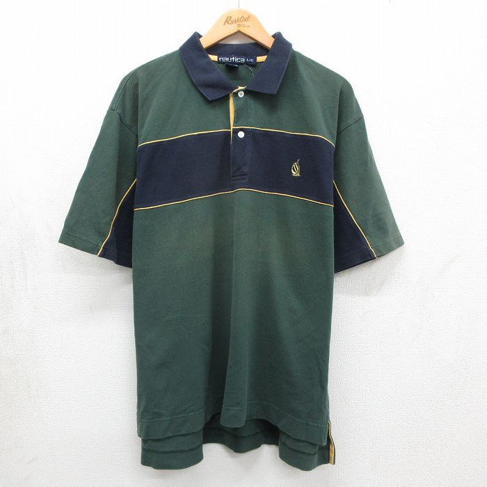 乐天商城 - 【中古】古着 ノーティカ 半袖 ブランド ポロ シャツ メンズ 90年代 90s ワンポイントロゴ コットン グリーン他 26may15