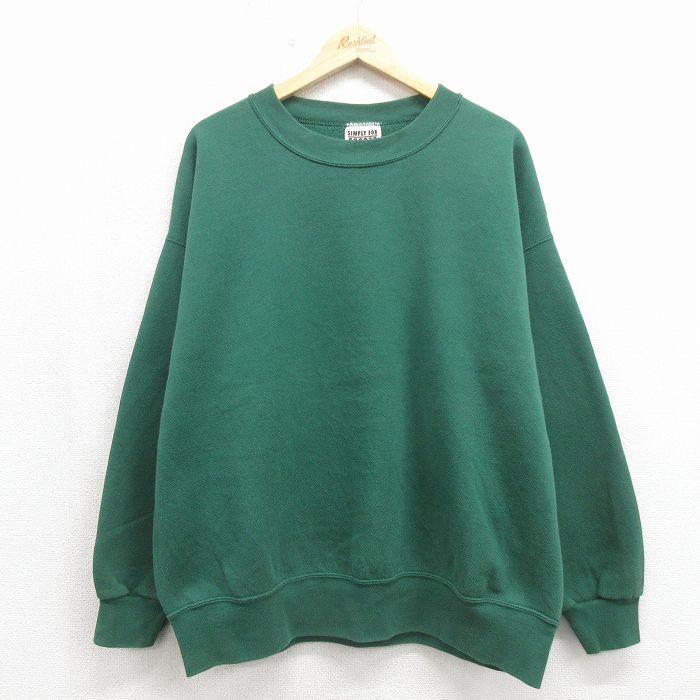 乐天商城 - 【中古】古着 長袖 スウェット メンズ 00年代 00s 無地 クルーネック グリーン 26may15