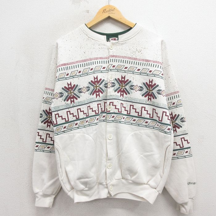USED/90s/ART UNLIMITED/ヘンリーネック/鹿/スウェット/L/コットン/BRW