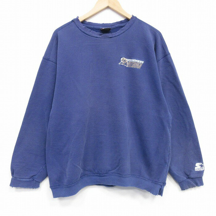 乐天商城 - 【中古】古着 スターター 長袖 スウェット メンズ 90年代 90s ピッツバーグパンサーズ クルーネック USA製 ネイビー 26may15