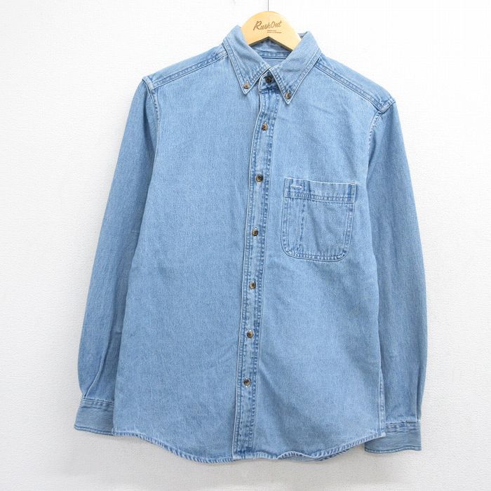 乐天商城 - 【中古】古着 長袖 シャツ メンズ コットン ボタンダウン ネイビー デニム 26may16