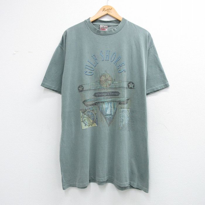 乐天商城 - 【中古】古着 オニータ ONEITA 半袖 ビンテージ Tシャツ メンズ 90年代 90s GULF SHORES 大きいサイズ ロング丈 コットン USA製 カーキ 26may16