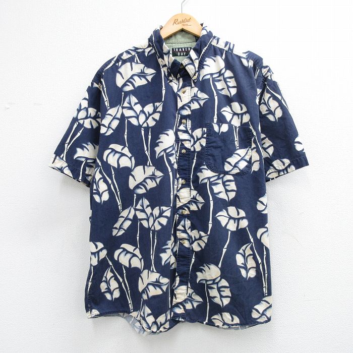 Rakuten - 【中古】古着 TRADER BAY 半袖 シャツ メンズ 00年代 00s 葉 大きいサイズ コットン ボタンダウン ネイビー 26may20