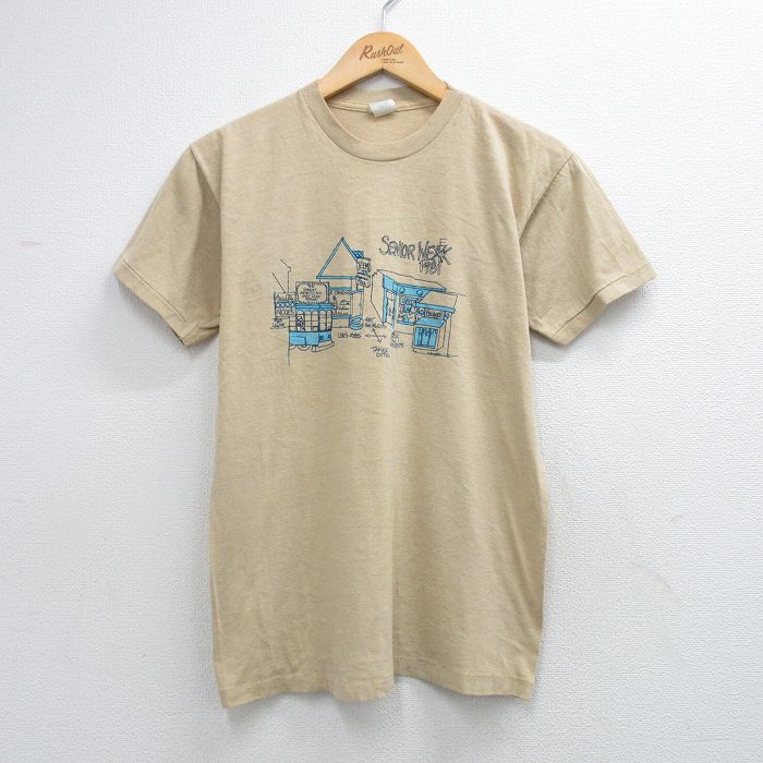 【中古】古着 80s 半袖Tシャツ SENIOR WEEK メンズ Mサイズ ベージュ ヴィンテージ アメカジ ストリート カジュアル きれいめ レトロ オールド 2OF rushout-10748984 古着屋RushOut サンプル画像2