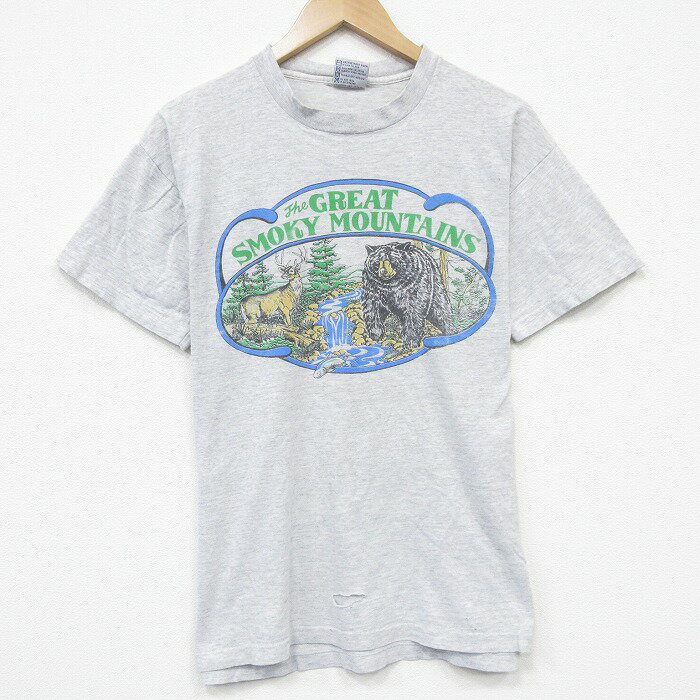 乐天商城 - 【中古】古着 半袖 ビンテージ Tシャツ メンズ 90年代 90s グレートスモーキー山脈国立公園 コットン クルーネック USA製 グレー 霜降り 26may21