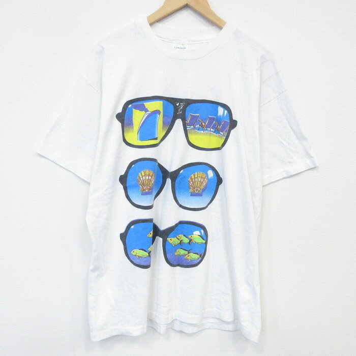 乐天商城 - 【中古】古着 半袖 ビンテージ Tシャツ メンズ 90年代 90s メガネ 大きいサイズ コットン クルーネック USA製 ホワイト 26may23