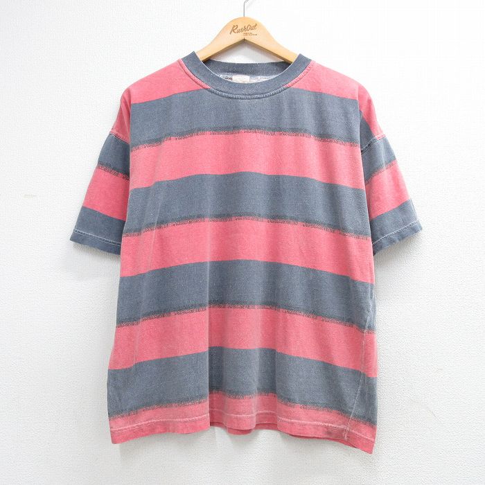 乐天商城 - 【中古】古着 半袖 ビンテージ Tシャツ メンズ 90年代 90s コットン クルーネック グレー ボーダー 26may25