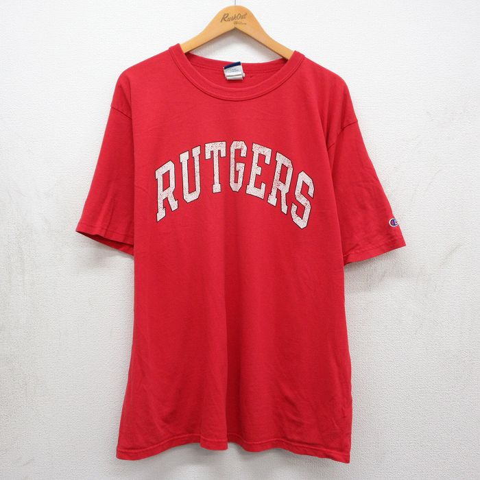 古着 チャンピオン champion 半袖 ビンテージ Tシャツ メンズ 90年代 90s RUTGERS 大きいサイズ コットン クルーネック レッド 26may25