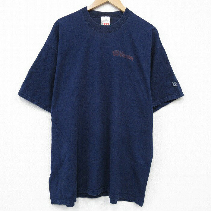 乐天商城 - 【中古】古着 ウィルソン 半袖 ビンテージ Tシャツ メンズ 90年代 90s ワンポイントロゴ 大きいサイズ コットン クルーネック USA製 紺 26may25