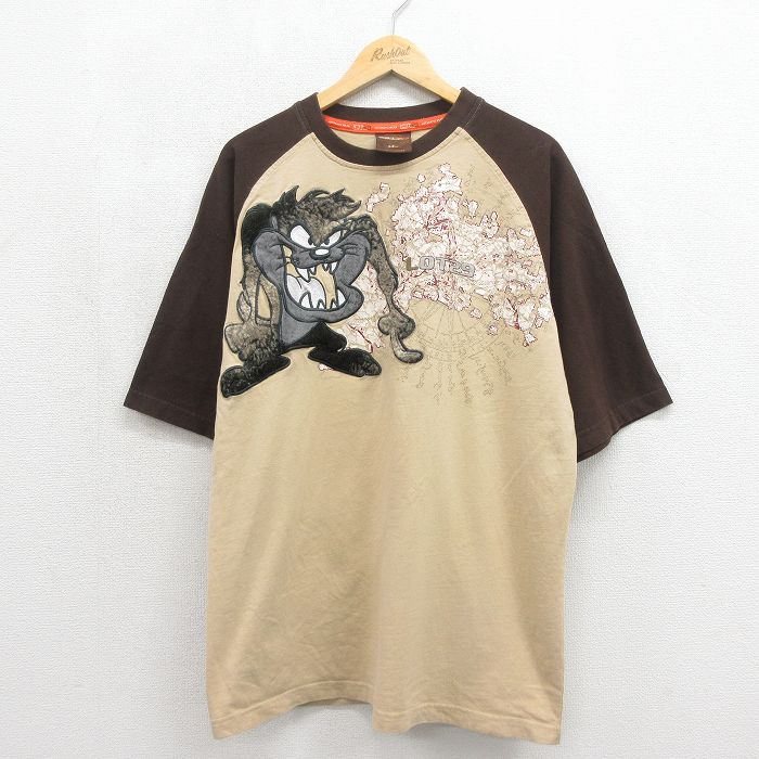 乐天商城 - 【中古】古着 LOT29 7分袖 ビンテージ Tシャツ メンズ 00年代 00s ルーニーテューンズ タズ ツートンカラー コットン ラグラン クルーネック ベージュ【spe】 26may27