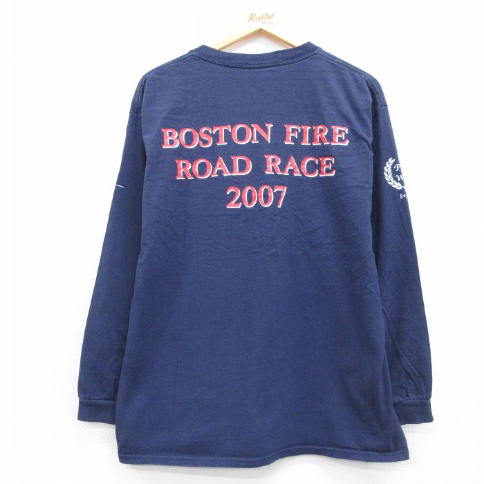 乐天商城 - 【中古】古着 長袖 ビンテージ Tシャツ メンズ 00年代 00s ボストン 消防士 コットン クルーネック ネイビー 26may29