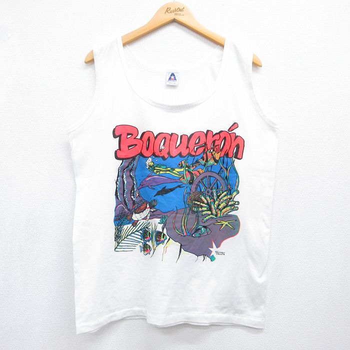 古着 90s タンクトップ メンズ Lサイズ ホワイト BOQUERON ノースリーブ ストリート アメカジ カジュアル きれいめ ヴィンテージ レトロ オールド