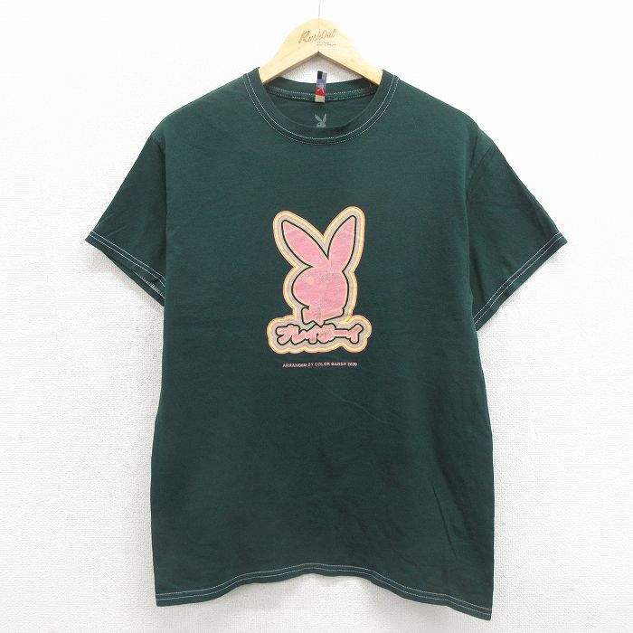 美品 プレイボーイ ロゴ Tシャツ バーガンディ 銀タグXXL表記 L相当 美