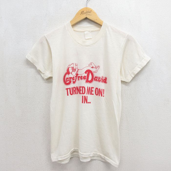 古着 スクリーンスターズ 半袖 ビンテージ Tシャツ メンズ 80年代 80s Carefree 染込プリント クルーネック 生成り ベージュ 26jun24