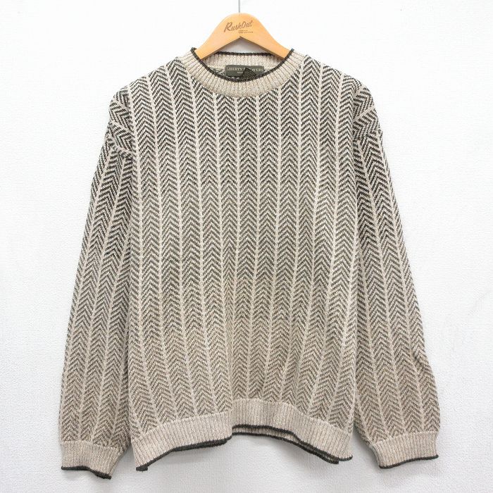 【中古】古着 90s 長袖セーター メンズ Lサイズ ベージュ ニット リバティ ヴィンテージ カジュアル アメカジ ストリート きれいめ レトロ オールド