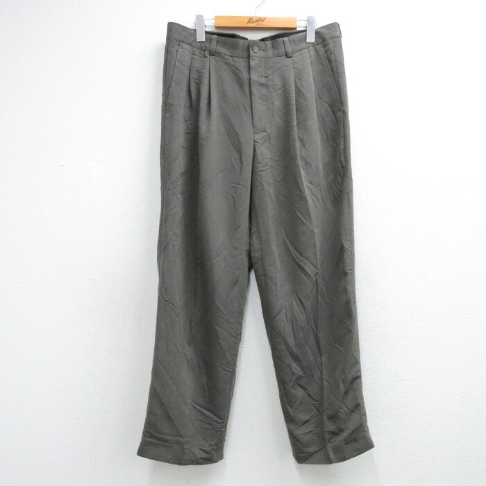 【中古】古着 PERRY ELLIS ペリーエリス パンツ メンズ 90年代 90s スラックス ツータック レーヨン グレー チェック 26sep28
