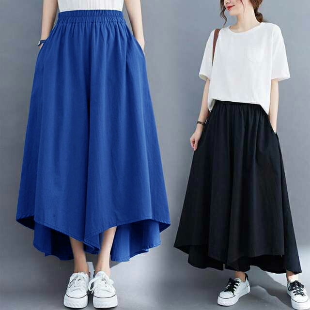 ワイドパンツ レディース スカーチョ フレアパンツ ウエストゴム 楽ちん 体型カバ...