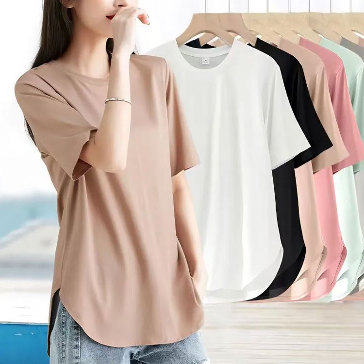 半袖Tシャツ レディース Tシャツ カットソー 半袖 トップス 無地 ラウンドテール きれいめ テールカット 半袖tシャツ ゆったり 無地tシャツ チュニック 20代 30代 40代 ベージュ グレー ブラック ホワイト ピンク グリーン