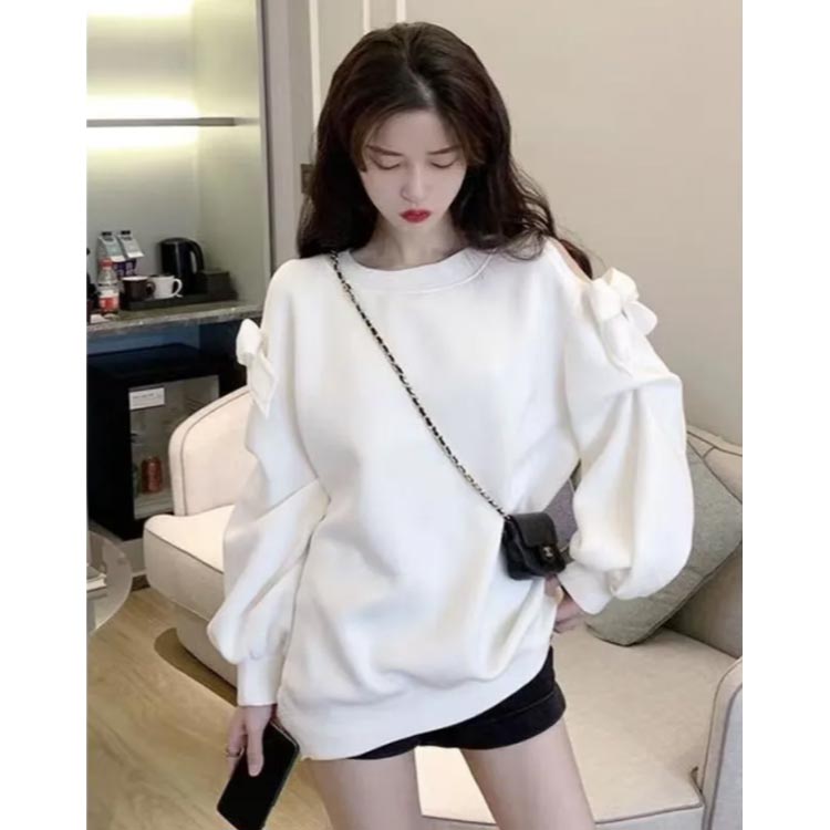 肩出しトレーナー レディース オフショルダー リボン トレーナー トップス ショル...