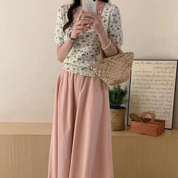 花柄 サマーニット 半袖 レディース カットソー 大きいサイズ リブニット ニットソー スクエアネックTシャツ サマーニット インナー Tシャツ トップス 大人 かわいい リブ編み 肌見せ 胸元開き 無地 薄手 きれいめ 女性らしい