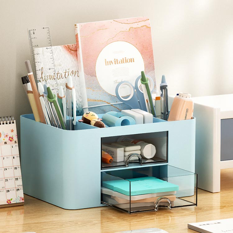 卓上収納ボックス 卓上収納 ケース 引き出し 小物収納 ペンホルダー 卓上 収納 小物ケース 小物収納 小物 プラスチック デスク収納 机上用 ペン立て 鉛筆立て 机上ラック 収納用品 省スペース 整理整頓 デスク周り ホワイト ピンク ブルー