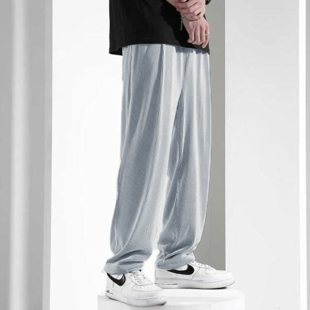 接触冷感 ワイドパンツ メンズ リブパンツ 夏 ゆったり ひんやり 涼しい イージーパンツ アイスシルクパンツ 吸水速乾 軽量 薄手 通気 ストレッチパンツ 冷感 涼感 ズボン ロングパンツ カジュアル ボトムス 無地 大きいサイズ 夏服 夏 春夏 おしゃれ 部屋着 送料無料