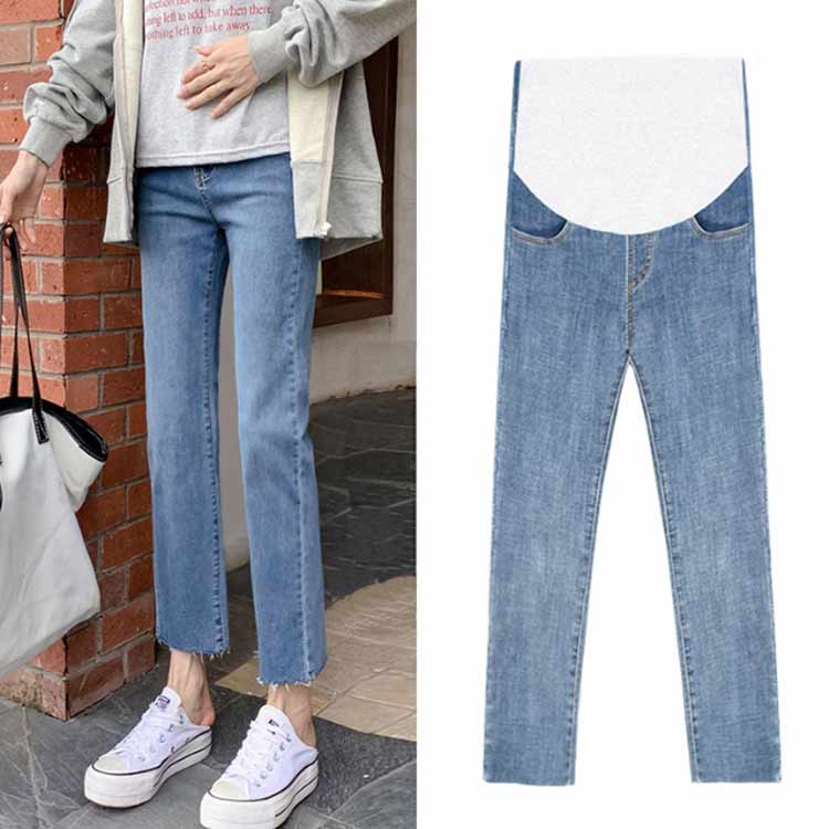 デニムパンツ ズボン スリムパンツ 春 切りっぱなし ストレッチ カットオフ 裾 選べる着丈 ジーパン 夏 秋 オールシーズン 細身 ジーンズ マタニティー 妊婦 マタニティ ボトムス 妊婦服 ウエストゴム