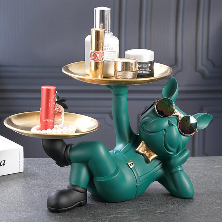 皿を上げる犬さん 置物 収納トレイ 部屋飾り 鍵置き リモコン 小物収納 リビング 化粧品 ジュエリー収納 玄関収納 テーブル 誕生日 クリスマス ハロウィン 贈り物 インテリア オーナメント 店舗 送料無料