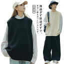 ゴルフベスト ニットベスト メンズ レディース 春秋 韓国ファション お洒落 大きいサイズ クルーネック ゆったり カジュアル 秋冬 秋服 レイヤード風 シンプル 送料無料