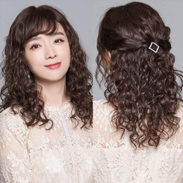 人毛100 ウィッグ フルウィッグ ロング パーマ 長さ 約45cm 医療用 ウィッグ 女性 ...