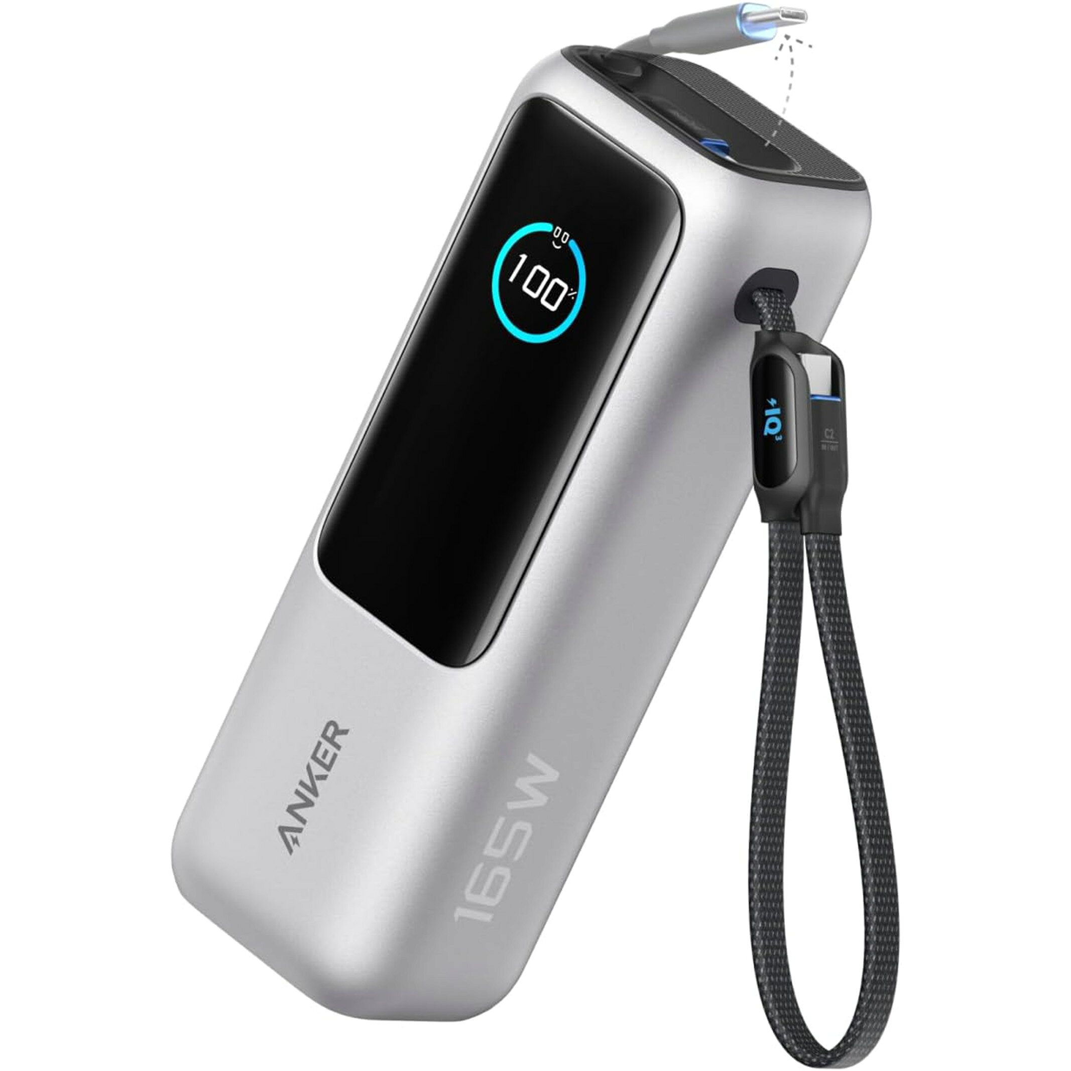 乐天商城 - Anker Power Bank (25000mAh, Built-In & 巻取り式USB-Cケーブル) シルバー