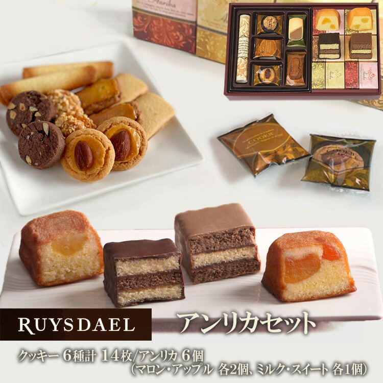 バレンタイン ギフト スイーツ お菓子 RUYSDAEL (ロイスダール) アンリカセット クッキー6種計14枚、アンリカ×6個（ミルク・スイート×各1個、マロン・アップル×各2個）【フルーツケーキ バターケーキ パウンドケーキ クッキー 個包装 のし リボン 手提げ 2500円】