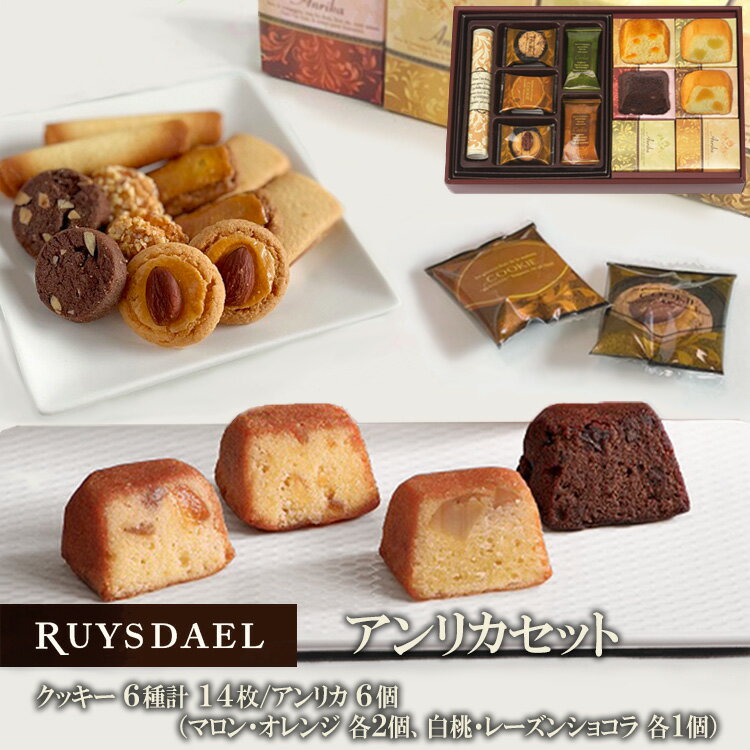 お中元 ギフト スイーツ お菓子 RUYSDAEL (ロイスダール) アンリカセット クッキー6種計14枚、アンリカ×6個（マロン・オレンジ×各2個、白桃・レーズンショコラ×各1個）