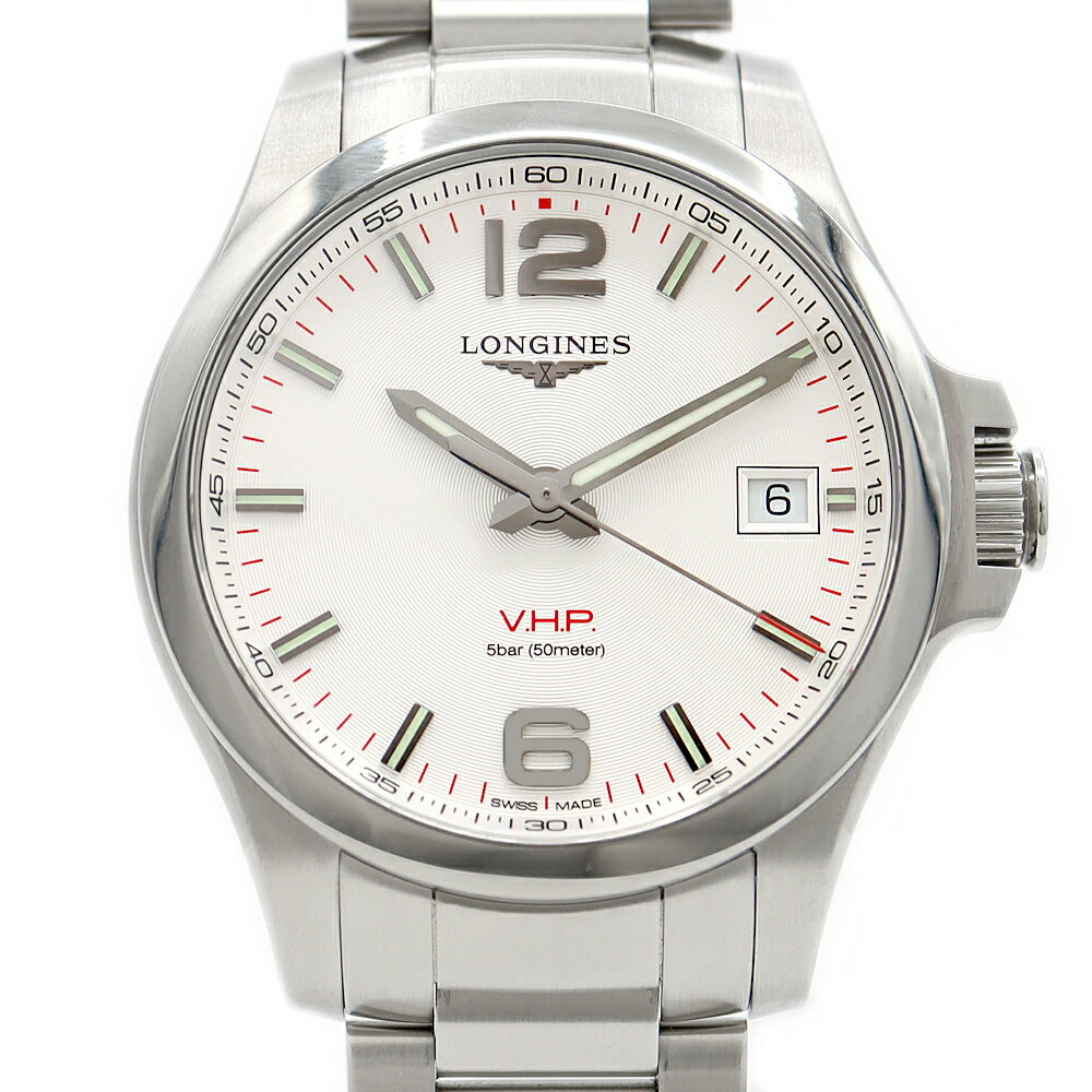 電池交換済 LONGINES ロンジン コンクエスト VHP L3.716.4 デイト 50m防水 シルバー SS ステンレス メンズ クォーツ【6ヶ月保証】【腕時計】【中古】