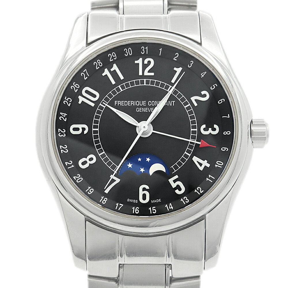 内部点検済 FREDERIQUE CONSTANT フレデリックコンスタント インデックス ムーンタイマー FC-330/335X6B4/6 デイト ムーンフェイズ 裏スケ 黒 ブラック SS ステンレス メンズ 自動巻き【6ヶ月保証】【腕時計】【中古】