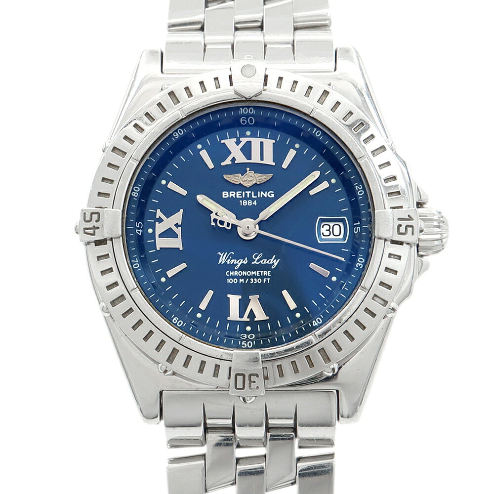BREITLING - BREITLING ブライトリング ウィングレディ A67350 デイト 100m防水 青 ブルー SS ステンレス レディース クォーツ【6ヶ月保証】【腕時計】【中古】