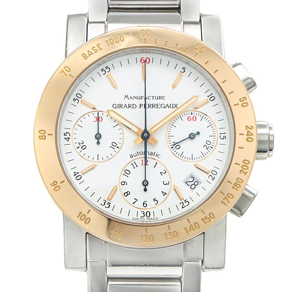 内部点検済 GIRARD PERREGAUX ジラールペルゴ GP7000 クロノグラフ 7030 デイト 白 ホワイト SS ステンレス PG ピンクゴールド コンビ ..