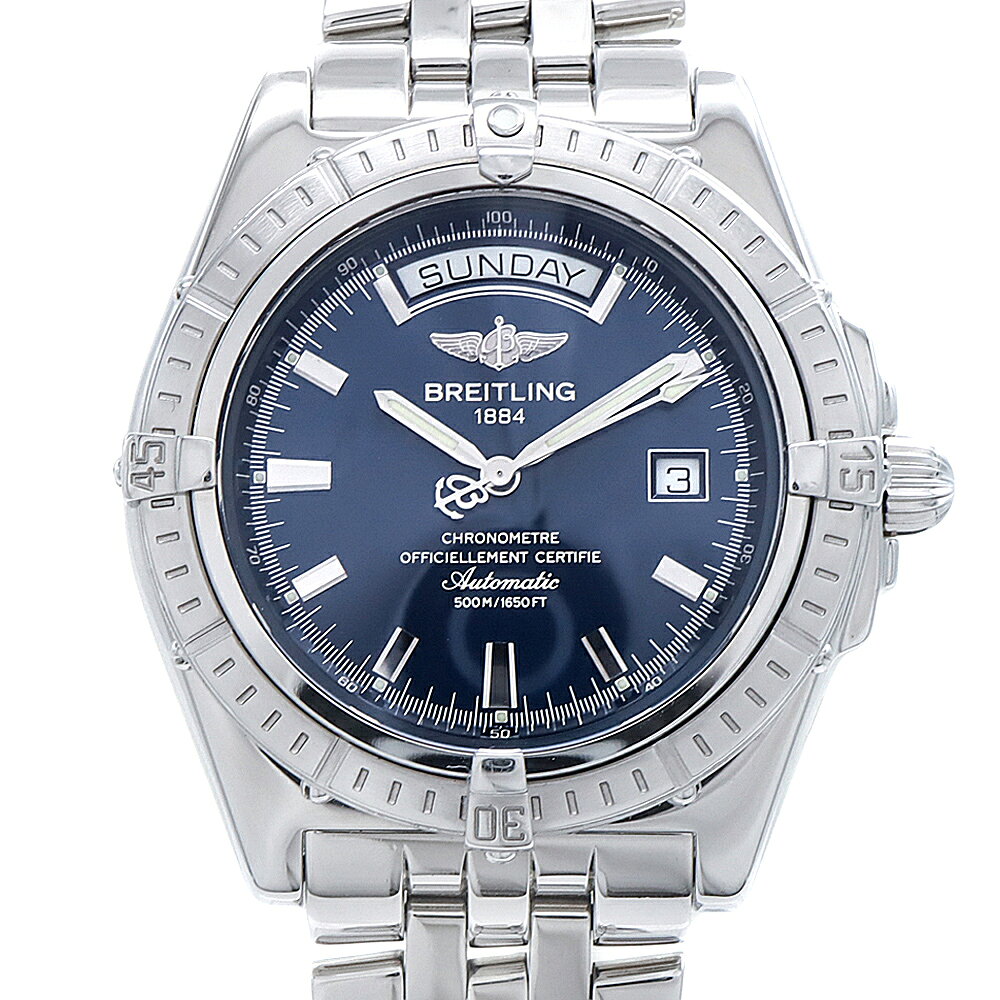 乐天商城 - 内部点検済 BREITLING ブライトリング ヘッドウィンド A45355 500m防水 デイデイト ネイビー SS ステンレス メンズ 自動巻き【6ヶ月保証】【腕時計】【中古】