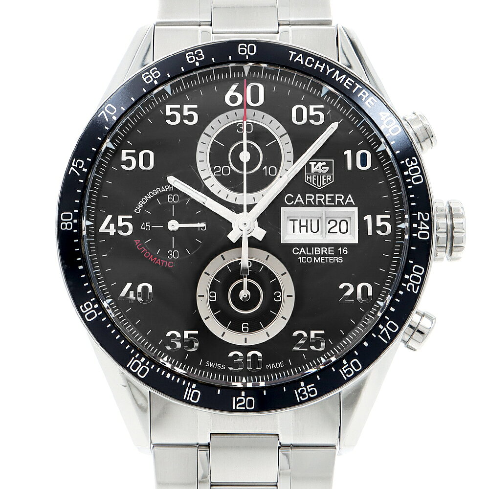 TAG Heuer タグホイヤー カレラ キャリバー16 クロノグラフ CV2A10 デイデイト 100m防水 裏スケ 黒 ブラック SS ステンレス メンズ 自動巻き【6ヶ月保証】【腕時計】【中古】