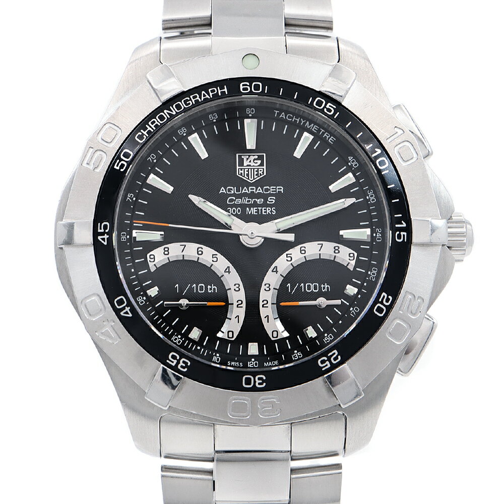 乐天商城 - 電池交換済 TAG Heuer タグホイヤー ニューアクアレーサー キャリバーS クロノグラフ CAF7010 300m防水 タキメーター 黒 ブラック SS ステンレス メンズ クォーツ【6ヶ月保証】【腕時計】【中古】