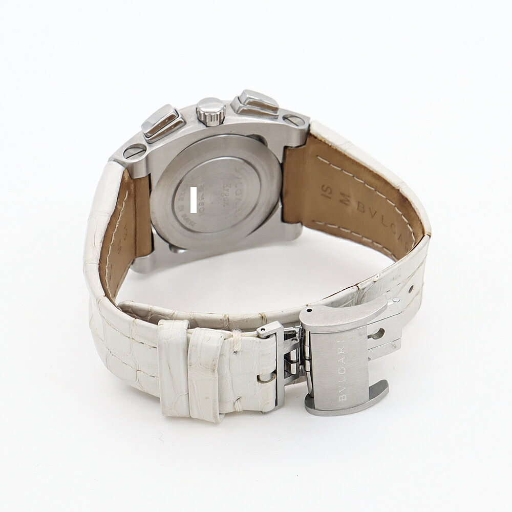 BVLGARI ブルガリ エルゴン クロノグラフ EG35SCH 21Pダイヤ ダイヤモンド デイト 白 ホワイトシェル SS ステンレス 純正ベルト 純正尾錠 メンズ レディース ボーイズ 自動巻き【6ヶ月保証】【腕時計】【中古】