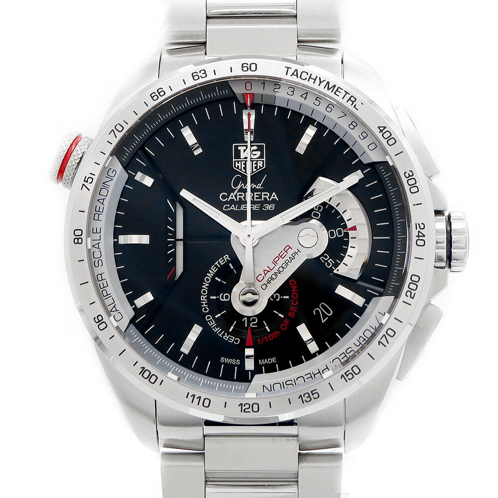 コンプリートサービス済 TAG Heuer タグホイヤー グランドカレラ キャリバー36 クロノグラフ CAV5115 BA0902 デイト 裏スケ タキメーター 黒 ブラック SS ステンレス メンズ 自動巻き【6ヶ月保証】【腕時計】【中古】