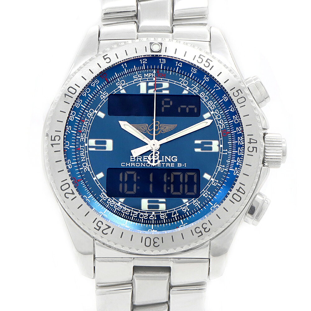 電池交換済 BREITLING ブライトリング B-1 クロノグラフ A78362 デイデイト 50m防水 青 ブルー SS ステンレス メンズ デジアナ クォーツ B1【6ヶ月保証】【腕時計】【中古】